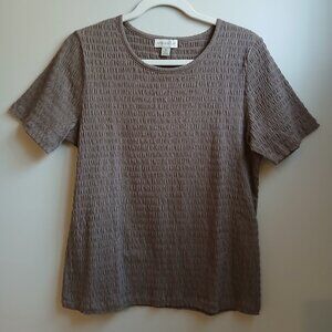 Appleseed's Women's Stretchy Smocked  Short Sleeve Top Cotton Blend Brown